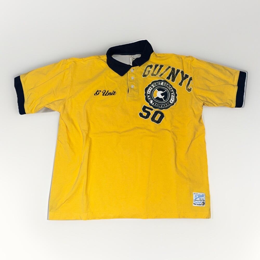 Vintage 50 Cent G-Unit Polo Shirt Yellow XL Y2K Streetwear Hip-Hop 20x22